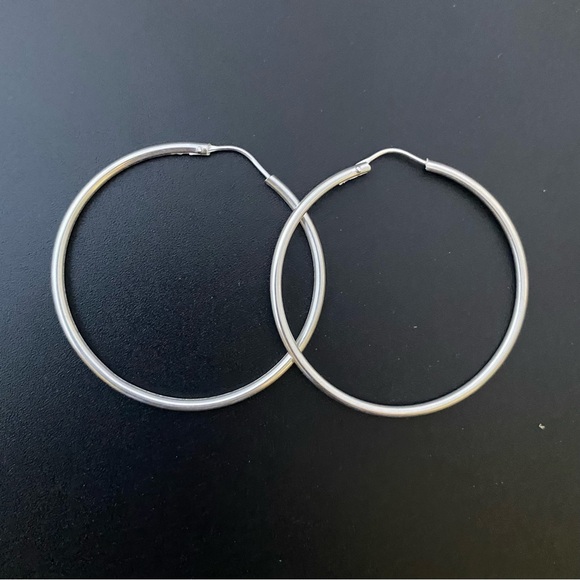 925 Sterling Silver Small Hoop Earrings 40mm Arracadas chicas Plata Ley 925 - Picture 3 of 10